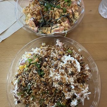 Pokemoto - Top is the Hawaiian Special Bowl, below is a Make your own with tuna and lobster salad. Brown rice as base on both. - Bubble Tea Near Me - Manteca, California