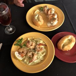 The Artichoke Restaurant & Bar - Crab Cake Stuffed Shrimp, Fried Potatoes & Shrimp Alfredo Pesto Pasta