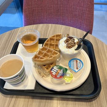 Home2 Suites by Hilton Las Vegas Henderson - Whole grain waffles, peanut butter, vanilla yogurt with candid walnuts, apple juice and coffee - Hotels Near Me - Henderson, Nevada