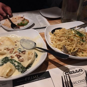 Cello Italian Restaurant - Tortellini (left) and Linguine with white clam sauce (right) - Italian Near Me - Howell, Michigan Cello Italian Restaurant - Tortellini (left) and Linguine with white clam sauce (right) - Italian Near Me - Howell, Michigan