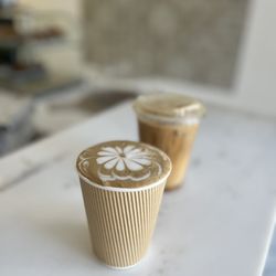 Cafe Con Leche Con Amor - Hot Peppermint mocha(front cup), iced caramel macchiato(back cup)