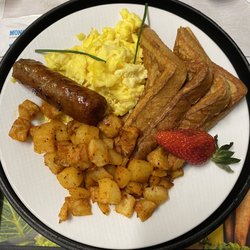 St John West Shore Hospital - French toast, sausage, scrambled eggs, potatoes