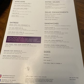 Aurora At The Celeste - Menu - American Near Me - Orlando, Florida
