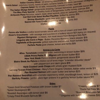 Owen's Bistro - Most recent menu. Front & back - New American Near Me - Chino, California