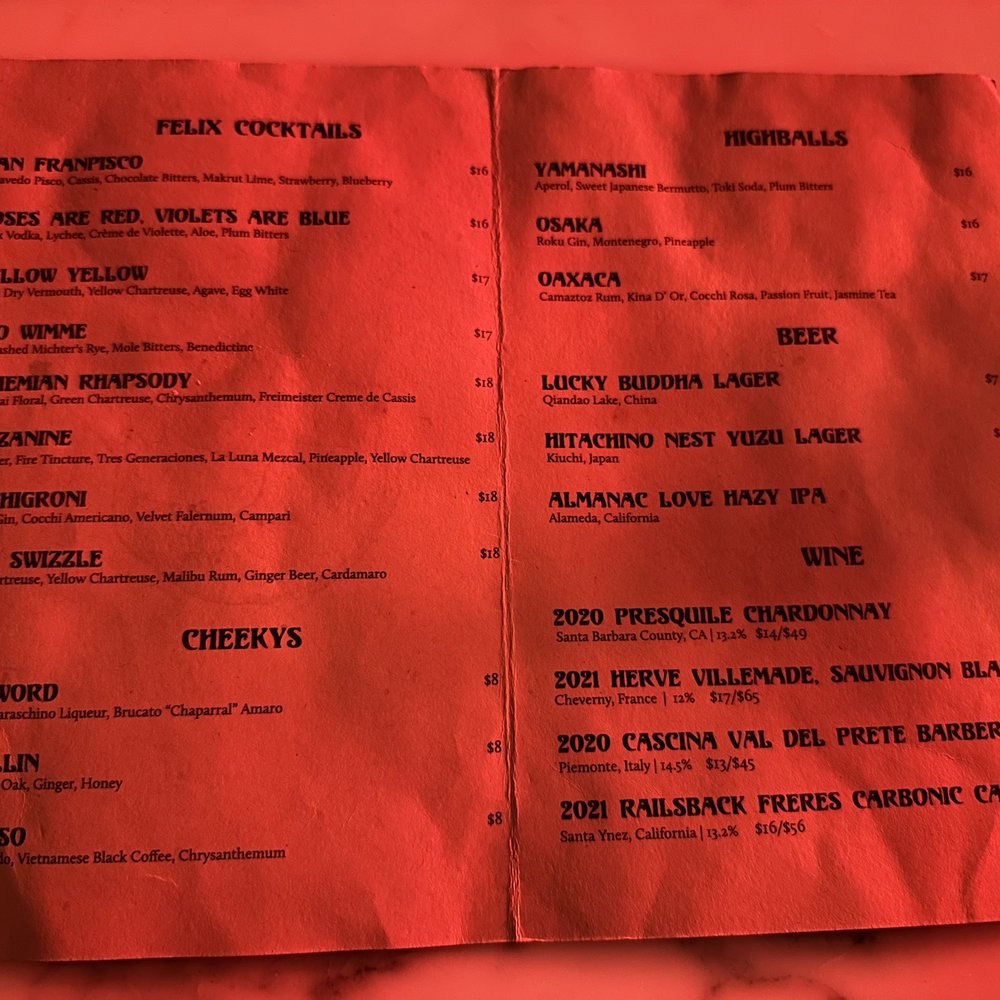 The Felix - menu - Bars Near Me - San Francisco, California