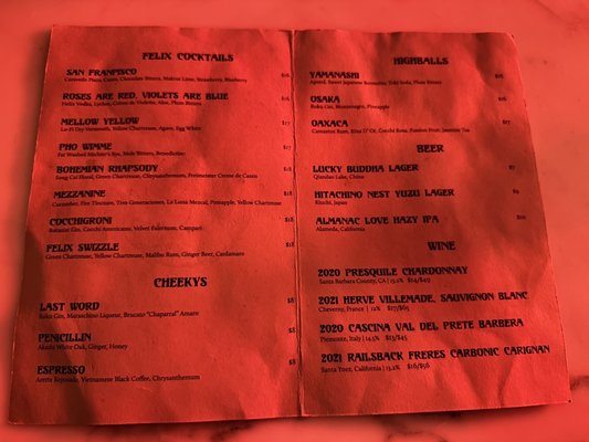 Menu photo 8 The Felix San Francisco, CA Menu photo 8 The Felix San Francisco, CA