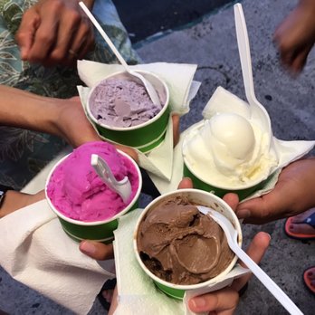 Tropical Dreams - Coconut Ube (top); Coconut Gelato (right); Hawaiian Rocky Road (bottom); Dragonfruit (left) - Ice Cream & Frozen Yogurt Near Me - Kapaa, Hawaii Tropical Dreams - Coconut Ube (top); Coconut Gelato (right); Hawaiian Rocky Road (bottom); Dragonfruit (left) - Ice Cream & Frozen Yogurt Near Me - Kapaa, Hawaii