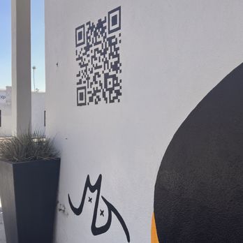 Beignet Spot - QR code for their menu painted outside the building - Coffee & Tea Near Me - Riverside, California Beignet Spot - QR code for their menu painted outside the building - Coffee & Tea Near Me - Riverside, California