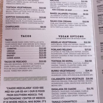 Caadxi Mezcaleria - Food menu page 1/2 - Mexican Near Me - Redmond, Washington Caadxi Mezcaleria - Food menu page 1/2 - Mexican Near Me - Redmond, Washington