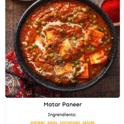 Paradise Delights - Matar Paneer, Indian, Indian Takeout, Indian Food