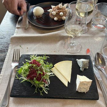 Le Casse Noix - My husband's dessert (far dish) and my cheese course (closest dish) - French Near Me - Paris 15, 75