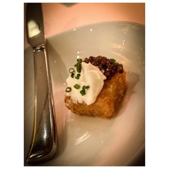Spago - Amuse Bouche- tater tot with crème fraiche and caviar - New American Near Me - Beverly Hills, California Spago - Amuse Bouche- tater tot with crème fraiche and caviar - New American Near Me - Beverly Hills, California
