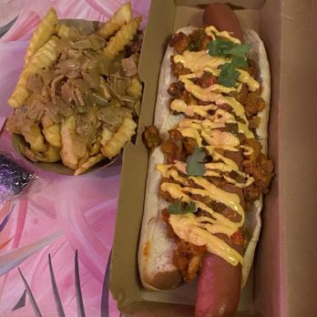 Tiki Chick - Who Hash Fries & foot long chili n cheese hot dog - Breakfast & Brunch Near Me - New York, New York Tiki Chick - Who Hash Fries & foot long chili n cheese hot dog - Breakfast & Brunch Near Me - New York, New York