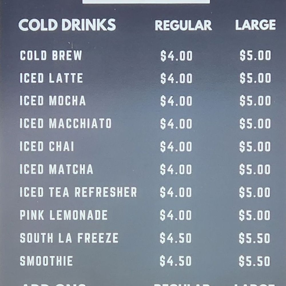 South LA Cafe - Menu as of October 2023 - Coffee & Tea Near Me - Los Angeles, California