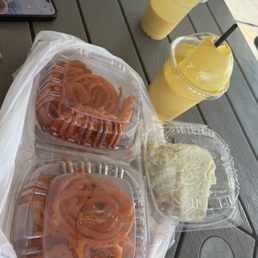 Jalebi ( Orange Indian sweets) made in pure organic ghee, mango lassi ( mango smoothie- Indian style) and khowa/mawa