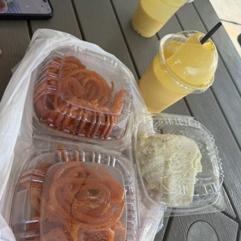 Taj Supermarket - Jalebi ( Orange Indian sweets) made in pure organic ghee, mango lassi ( mango smoothie- Indian style) and khowa/mawa - International Grocery Near Me - Sacramento, California