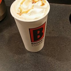BIGGBY COFFEE - The hot teddy bear is so yummy.They a great selection of flavored coffee, hot, cold, smoothies. Muffins, bagels, cookies, bananas, etc.