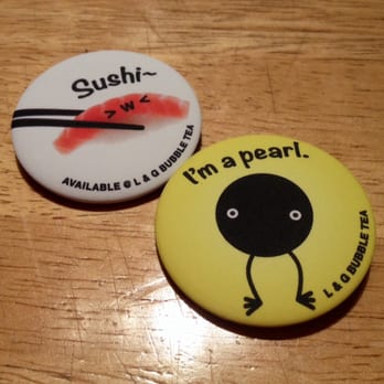 L & G Bubble Tea - Free pin buttons on their counter. - Bubble Tea Near Me - Vancouver, British Columbia