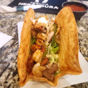 Santa Fe Resturant And Bar - Texas taco salad with chicken steak and shrimp. - Mexican Near Me - Dyer, Indiana Santa Fe Resturant And Bar - Texas taco salad with chicken steak and shrimp. - Mexican Near Me - Dyer, Indiana