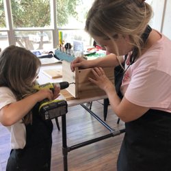 Austin Craft Lounge - Power Tools are for girls. These two are making an Owl Box .