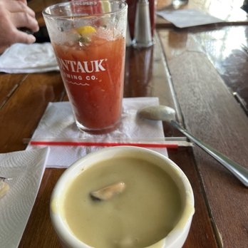 Tara Inn - Mussel soup and spicy Bloody Mary (with 5 olives) - Pubs Near Me - Port Jefferson, New York