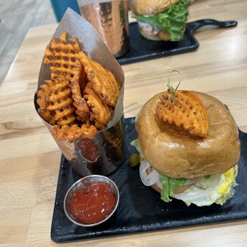 Chick n' Burger - I had a build your own burger with an egg!! Look at this master piece!! Almost to pretty to eat - Chicken Shop Near Me - Prosper, Texas