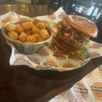 Bad Daddys Burger Bar - Bad Ass Burger is fantastic! Breaded bacon, two pulp patties, it's everything we had hoped for - Burgers Near Me - Gastonia, North Carolina Bad Daddys Burger Bar - Bad Ass Burger is fantastic! Breaded bacon, two pulp patties, it's everything we had hoped for - Burgers Near Me - Gastonia, North Carolina