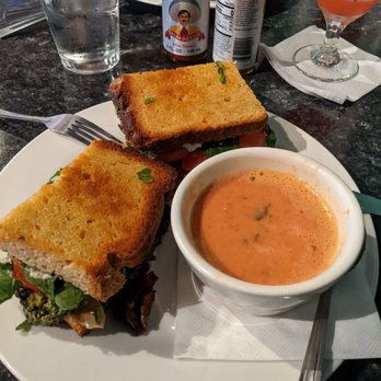 High Note - Pesto sandwich with home made GF bread and tomato bisque on a side. - Sandwiches Near Me - Boise, Idaho