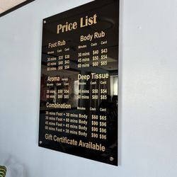 FOOT REFLEXOLOGY CENTER - Pricing posted at the spa.