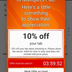 Mulligan's Pub - This is the Yelp discount offer....boooooo.