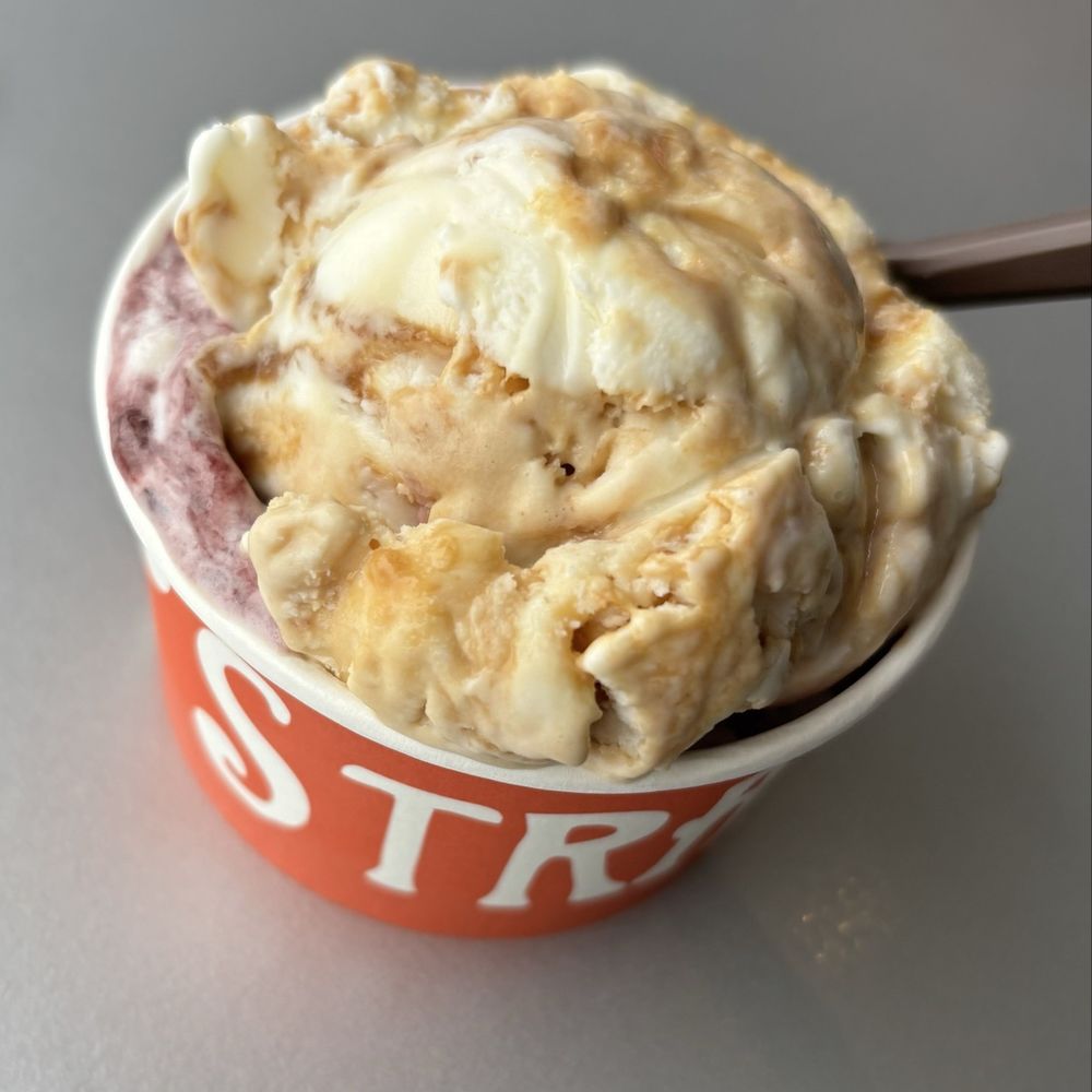 Sea Salt w/ Caramel Ribbons & Birthday Cakes and Blackberries Split Single Scoop Sea Salt w/ Caramel Ribbons & Birthday Cakes and Blackberries Split Single Scoop