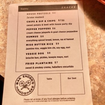 The Bartender’s Handshake - Snack menu - Bars Near Me - Des Moines, Iowa