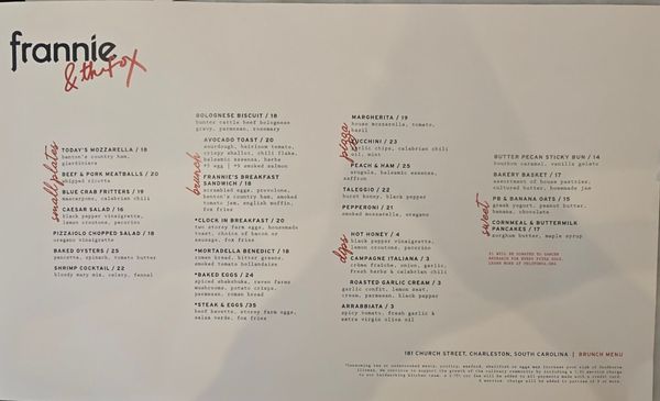 Menu photo 2 Frannie & The Fox Charleston, SC Menu photo 2 Frannie & The Fox Charleston, SC