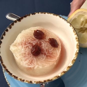 Darya Restaurant - Ice cream topped with rice and cherries, and drenched with fresh-squeezed lemon juive. - Middle Eastern Near Me - West Los Angeles, California
