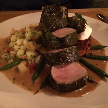 Watershed Cafe - Grape leaf wrapped pork tenderloin - New American Near Me - Leavenworth, Washington Watershed Cafe - Grape leaf wrapped pork tenderloin - New American Near Me - Leavenworth, Washington