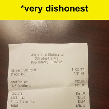 Pane E Vino - Check your receipt. - Italian Near Me - Providence, Rhode Island