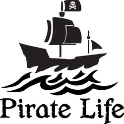 Pirate Life Theatre - Pirate Life Logo image, black and white pirate ship with the words Pirate Life below.