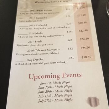 d'Art Wines - Tasting list as of June 2019. - Wineries Near Me - Lodi, California