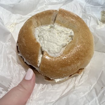 Stuff A Bagel - Plain bagel with a bunch of cream cheese - Bagels Near Me - Windermere, Florida