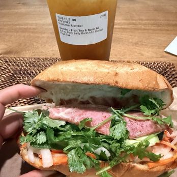 Boba Club - Mango Fruit Tea & Cold Cut Combo W Pork Pate Banh Mi. - Bubble Tea Near Me - Livermore, California