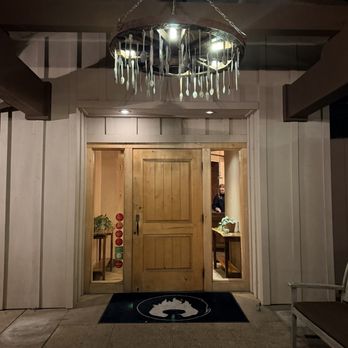 Corkfire Kitchen - Front entrance-unique chandelier - New American Near Me - Temecula, California