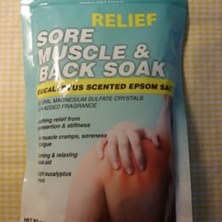 Dollar Tree - Double header! Good for soaking away aches, pains, strains, and the eucalyptus is nice aromatherapy. It sells fast! ($1/1 lb resealable bag)