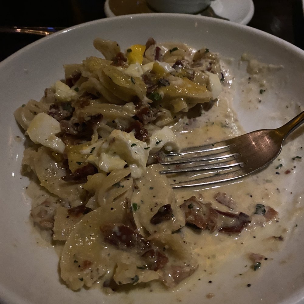 Hudson Social CT - CARBONARA PASTA* cream, bacon, black, pepper, parmesan, poached egg - Breakfast & Brunch Near Me - Stamford, Connecticut Hudson Social CT - CARBONARA PASTA* cream, bacon, black, pepper, parmesan, poached egg - Breakfast & Brunch Near Me - Stamford, Connecticut