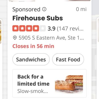 Firehouse Subs - Posted hours on yelp - Fast Food Near Me - Las Vegas, Nevada Firehouse Subs - Posted hours on yelp - Fast Food Near Me - Las Vegas, Nevada