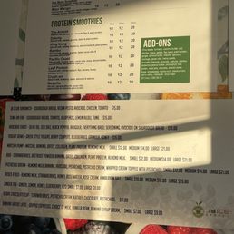 Protein smoothies and snacks menu Protein smoothies and snacks menu