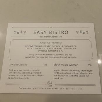 Easy Bistro - Special you can order. This was attached to the bill - New American Near Me - Chattanooga, Tennessee