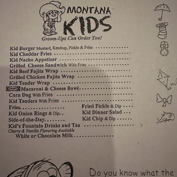 Montana Restaurant - Kids menu 11/26/2023 - American Near Me - Stephenville, Texas Montana Restaurant - Kids menu 11/26/2023 - American Near Me - Stephenville, Texas