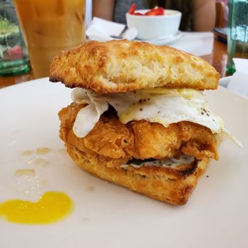 Monuts - Chicken and Pickle Biscuit, with Vietnamese Method Iced Coffee (with added half & half) - Donuts Near Me - Durham, North Carolina