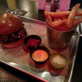 ReBAR & kitchen - Blue Cheese burger, medium (cooked perfectly) - Sports Bars Near Me - Lodi, New Jersey ReBAR & kitchen - Blue Cheese burger, medium (cooked perfectly) - Sports Bars Near Me - Lodi, New Jersey