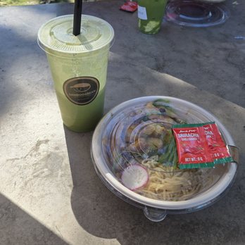 Bamboo and Bean - Garlic Noodles And Grilled Chicken and Banana Matcha Latte - Coffee & Tea Near Me - Santa Ana, California